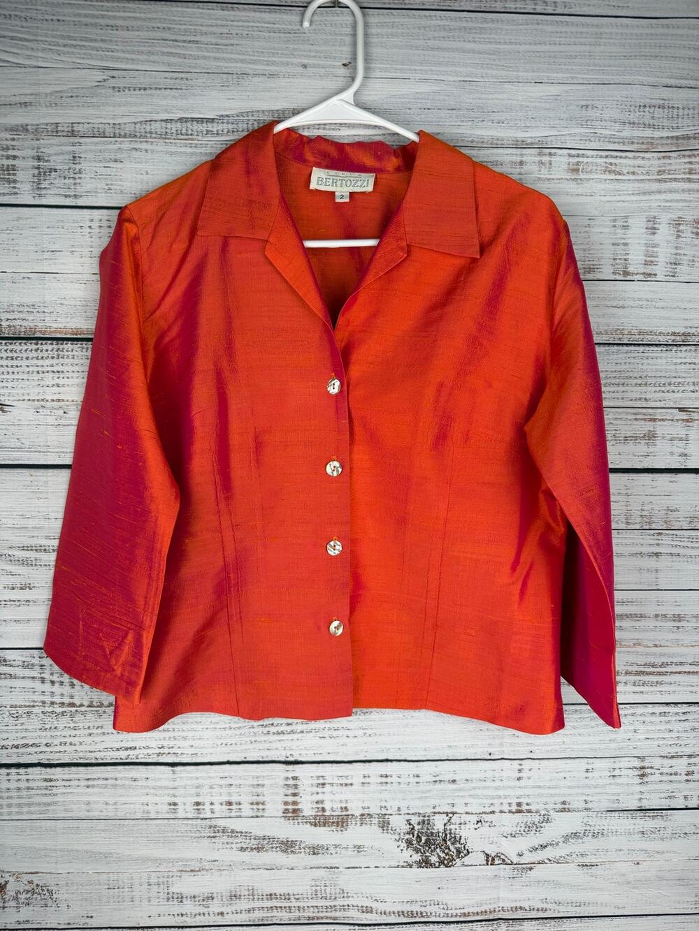 Vintage Linda Bertozzi 100% Silk Orange Top Y2K Wearable Art to Wear 2 Small